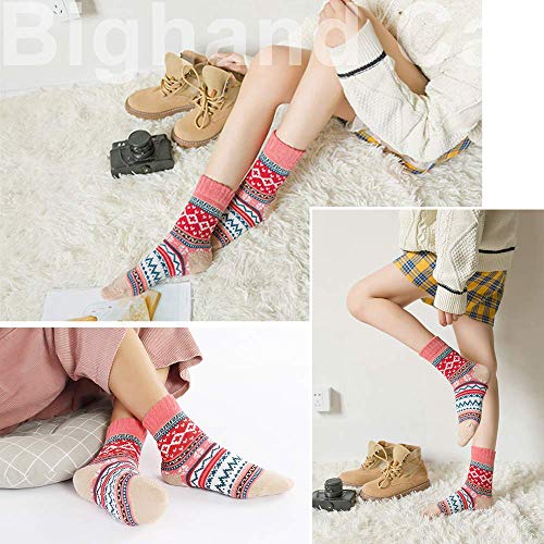 Image of IIG 5 Pairs Women's Vintage Style Thick Wool Warm Winter Crew Socks