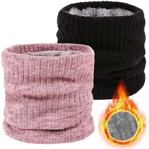 lifwimner Winter Fleece Neck Warmer Mens Ski Mask Face Warmer Neck Gaiter Neck Scarf Women Thick Windproof 2 Pack(Black Pink) Cover