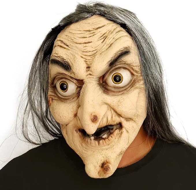 Ginoba Halloween Novelty Scary Latex Witch Mask Novelty Dressing Up For Halloween Party Realistic Old Woman Face Mens Masquerade