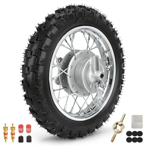 Image of 2.5-10 Dirt Bike Rear Wheel Compatible with CRF50 SSR70 TTR50 XR50, 2.5 x 10 Tire & Rim for Apollo Taotao 50cc 70cc 90cc 110cc Pit Bike Motorcycle Parts with Drum Brake Pad Shoe Assembly Silver