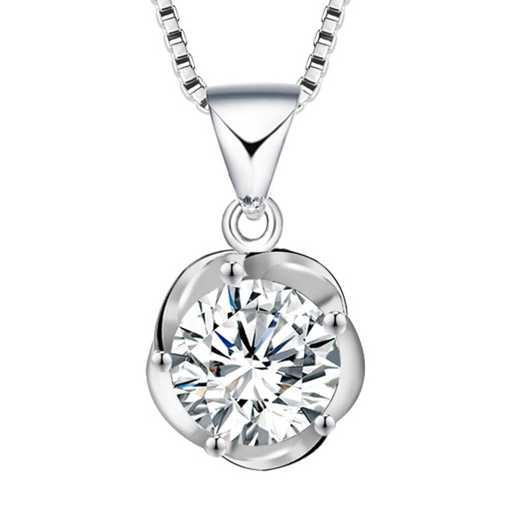 Fashion Crystal 18K Rose Gold Plated 925 Sterling Silver Pendant Necklace, JR-1025