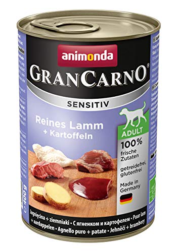 animonda GranCarno Hundefutter Adult Sensitiv, Nassfutter für ausgewachsene Hunde, Reines Lamm + Kartoffeln, 6 x 400 g