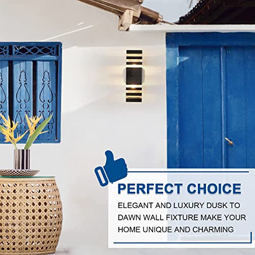 Delicavy Dusk To Dawn Sensor Outdoor Wall Lights Up Down Porch Lights Modern Exterior Light Fixtures Photocell Waterproof Black Aluminum Housing For Front Porch, Patio, Garage (Use Two E26 Bulbs) #TOP4