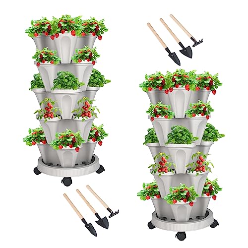 DUNCHATY Stackable Planter, Vertical Garden Planter with Wheels and Garden