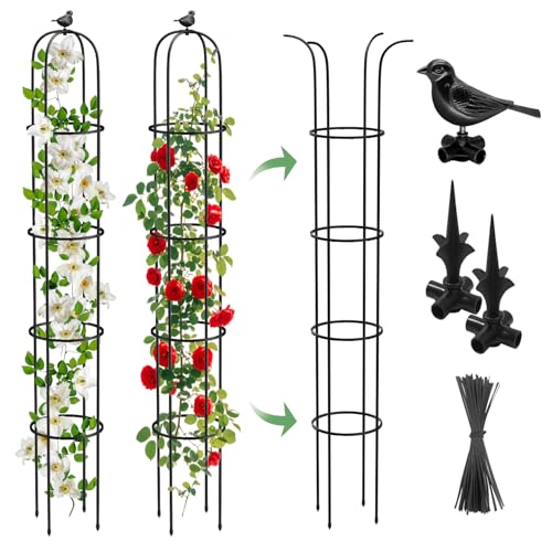 6.2ft Garden Obelisk Trellis for Climbing Plants Rustproof Metal Pipe with Heavy Duty Plastic Coated Garden Outdoor Indoor Potted Plant Support for Clematis Vine Jasmine Support