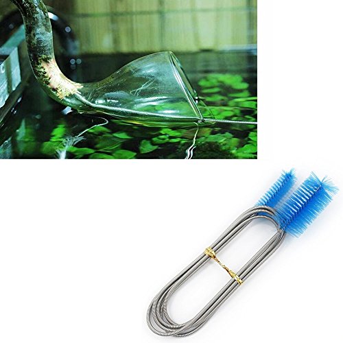 TILY Marca flexible155 cm Double Ended Water Bomba de Filtro Tubo Cepillo de Limpieza Acuario Acuario Air Tube Manguera Cleaner  Azul