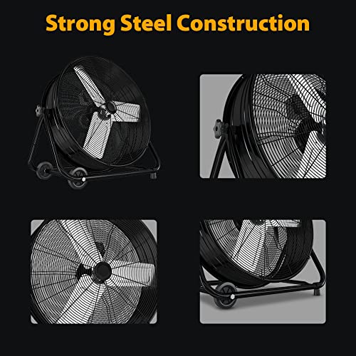 Lifeplus High Velocity Industrial Drum Fan, 3 Speed 24Inch Floor Fan, 360° Tilt With Casters Handle Etl Standard For Patios, Warehouse, Commercial, Basement,9640 Cfm #TOP3