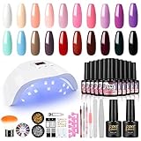PEACECOLOR Esmaltes Permanentes para Uñas Semipermanentes Kit Completo, Lampara UV LED para Uñas 36W, 20 Colores 7ML Pastel Pintauñas Permanentes con Base Top Coat Kit Manicura Semipermanente