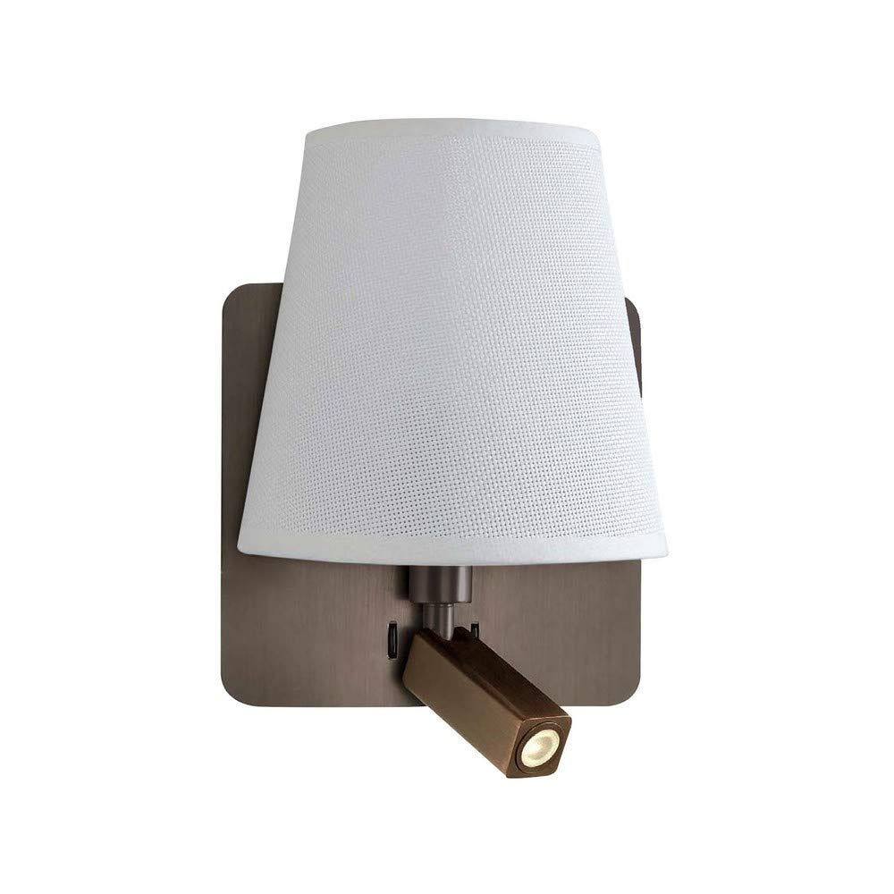 Inspired Mantra - Bahia - Wall Lamp with Large Back Plate 1 Light E27 + Reading Light 3W LED with White Shade Bronze 4000K, 200lm,