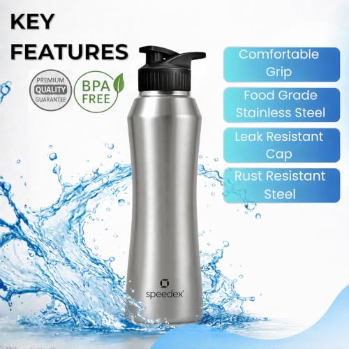Image of Speedex Stainless Steel Water Bottle 1 Ltr, Leak Proof Sipper Cap, BIS Approved 1000 ml Metal Bottle For Daily, Office, School, Gym, Travel Use for Men, Women, Kids, Adults, Silver, Set of 1