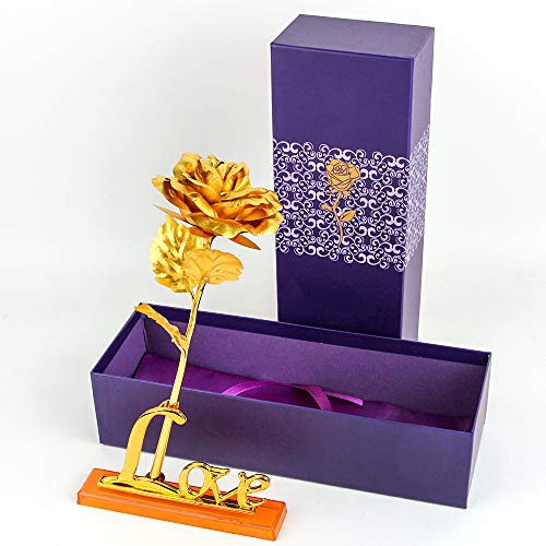 Gold Leaf 24K Gilded Artificial Roses for Thanksgiving Day Mother's Day Valentine's Day Birthday Gift (Gold)