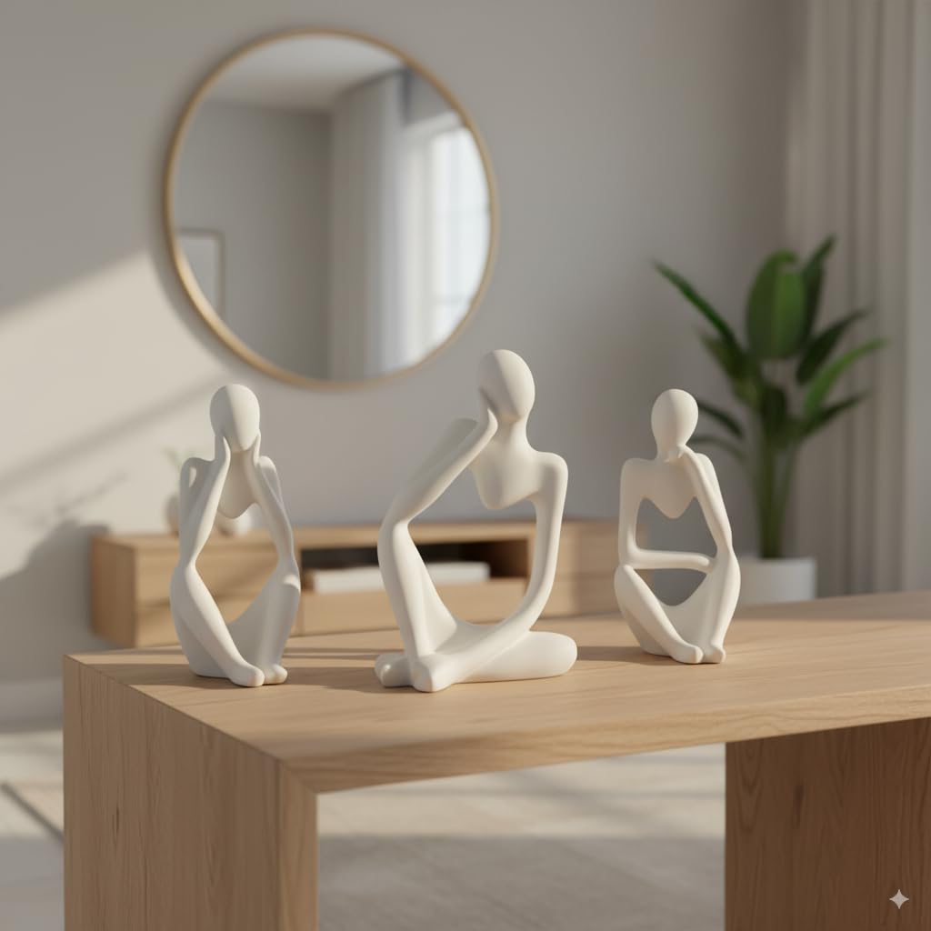 Sponsored Ad - ceramic Thinker Men Statue Set of 3 Modern Art Showpiece Sculpture Decoration Items for Home Decor Living Room Bedroom Bookshelf Table Office (White Matte Thinker)