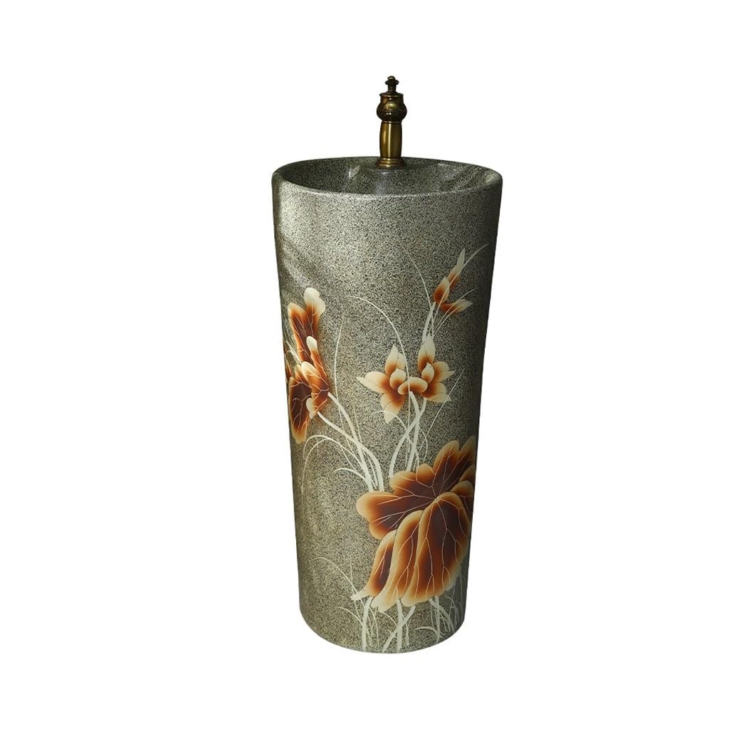 Bathroom Sink Retro Ceramic Pedestal Basin Outdoor Courtyard Floor-Standing Wash Basin Household Wash Basin Bathroom Vanity