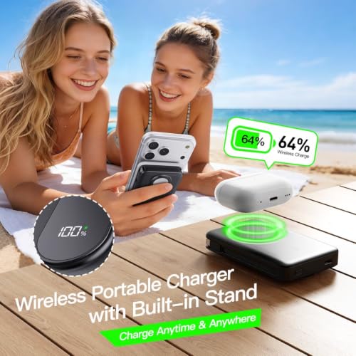 Magnetic Portable Charger 10000mAh, Power Bank with Built in Cable Watch - image 6