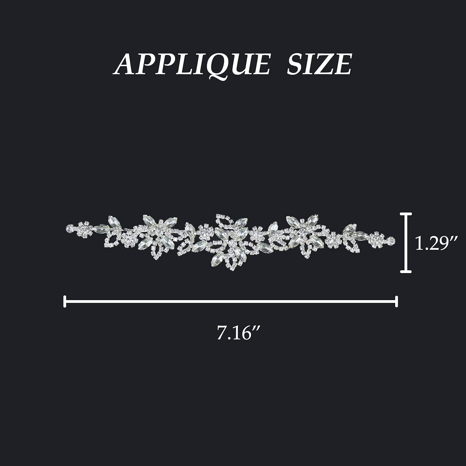 Jerler Rhinestone Applique, Elegant Silver Crystal Rhinestone Belt Sewing on Wedding Dress Bridal Belt, for Wedding Decoration and Bridal Embellishments