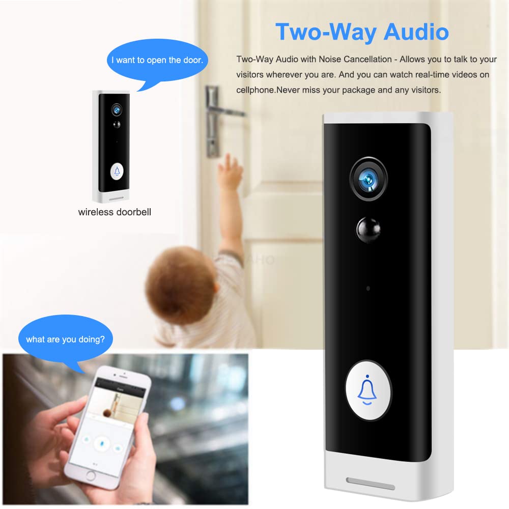 Videoportero con cámara de alta definición, Tuya WIFI Timbre 1080P Cámara de seguridad inalámbrica Monitor de hogar inteligente alimentado por batería con cámara de timbre de puerta Audio claro, Fácil