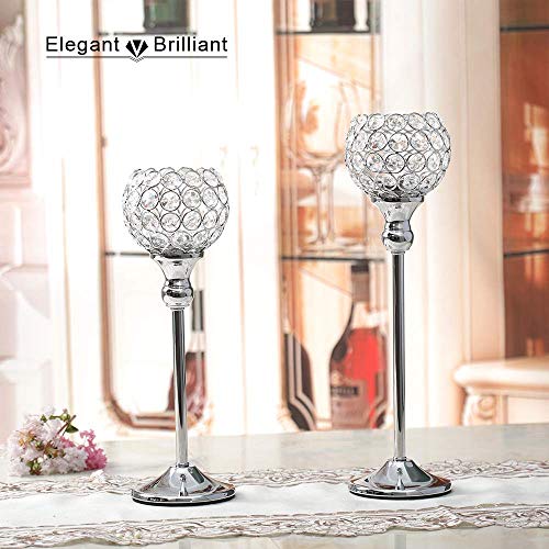 Vincigant Silver Crystal Votive Candle Holders Set Of 2 For Table Centerpieces, Wedding Dinning Room Table Tealight Candle Stand,Christmas Housewarming Gift #TOP1