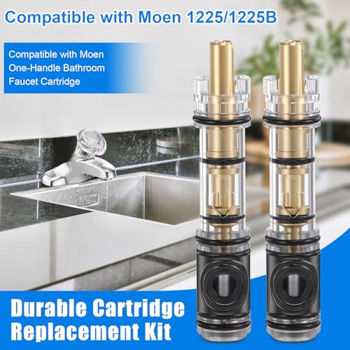 Enhon 4 Pack Dual Seal Cartridge Replacement Compatible with Moen 1225 1225B, One-Handle Bathroom Faucet Cartridge Fits Single Handle Faucet/Showers, Brass by Enhon - Image 2