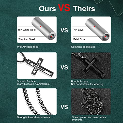 Paitain Cross Necklace For Men Birthday Gifts For Dad Jewelry For Men Dad White Gold Filled Titanium Steel Cross Diamond Pendant Necklace Christian Gifts For Men On Birthday Anniversary Valentines Day Christmas #TOP4