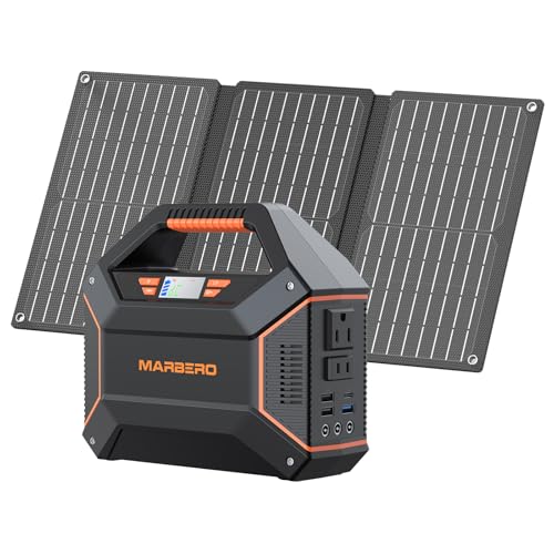 Image of MARBERO 155Wh Solar Generator with 30W Solar Panel Portable Power Station 100W Multi-Output Built-in LED Flashlight & 6.5ft Cable Ultra Lightweight for Camping Emergency Blackout