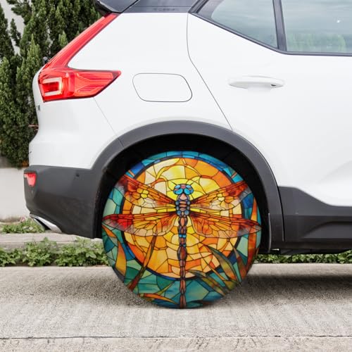 Image of Spare Tire Cover Glass Dragonfly Wheel Covers Protectors Waterproof Dust-Proof Universal Fit Trailer, RV, SUV and Many Vehicle 15 inch