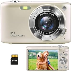 Digital Camera, Digital Point and Shoot Camera for Teens, Small Digital Cameras for Beginner Support 58MP Photo and 4K Video, Autofocus, 16X Zoom, Macro Mode, 20 Filter Effects