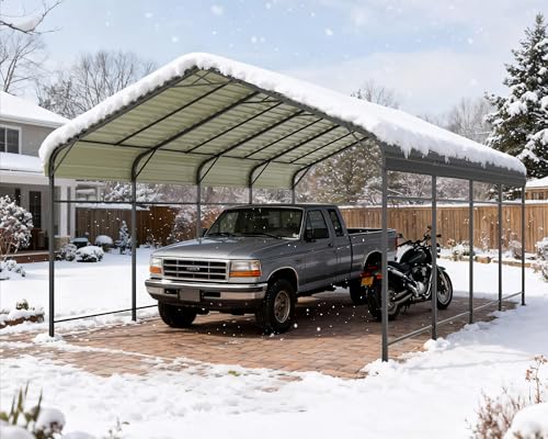Image of Greesum 12x20FT Metal Round Carport with Side Support Rods, Deep Gray
