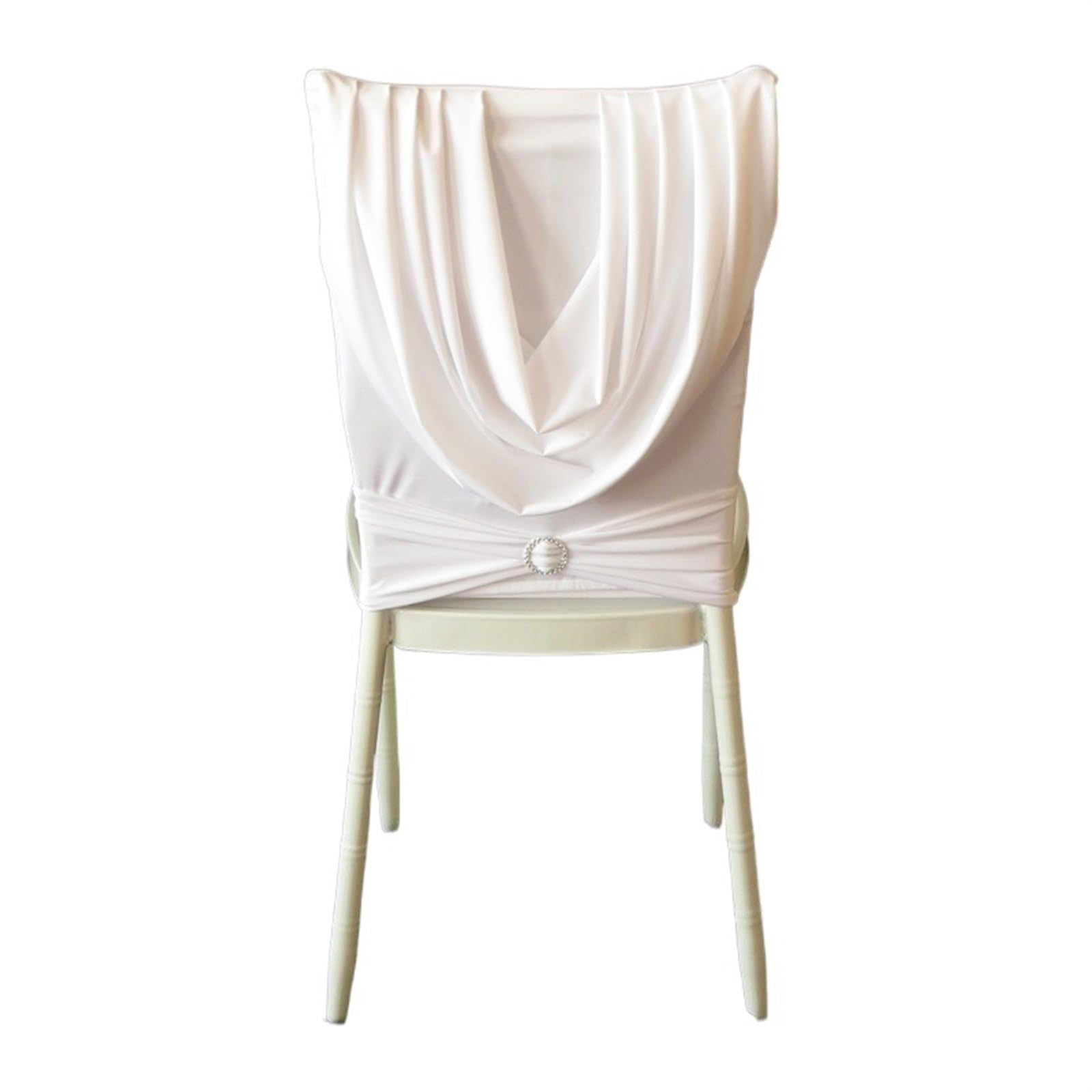 10 Stück weiße Spandex-Stuhlrückenbezüge mit Diamantband für Hochzeit, Party, Babyparty, Dekoration