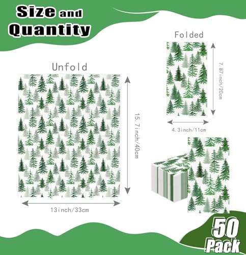 HEIPINIUYE 50 Pieces Christmas Tree Paper Napkins 3-ply Xmas Green Forest Guest Towels Disposable Hand Towels for Bathroom Winter Christmas Holiday Party Dinner Napkins – Image 3