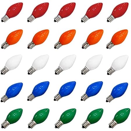 25 Pack C7 Green Christmas Light Bulbs - Vintage Ceramic Replacement Bulbs E12 Candelabra Base