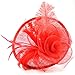 FeiYu Crafts Feather Mesh Net Sinamay Fascinator Hat with Clip and Headband for Cocktail (Red)