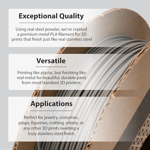 Image of Protopasta Stainless Steel Filled PLA 3D Printer Filament | ProtoPlant Metal-Filled PLA Plastic Printer Filament with 60% Steel | Polish & Patina Friendly Metal Composite Filament | 2kg Metallic Spool