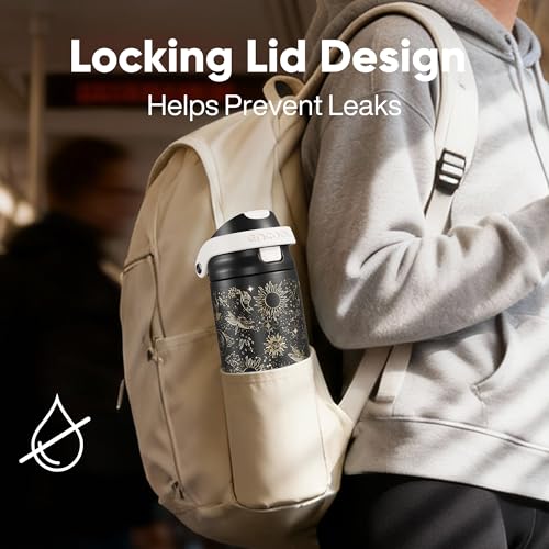 Image of ENCOOL Leakproof Insulated Water Bottle with Straw Dual-Sip Water Bottle Bag-Safe Design for Work, Commute & Gym - Keeps Drinks Cold All Day, 24 oz, Oracle Moth