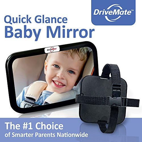 Baby Rear View Mirror - for Rear Facing Car Seat - Large Wide Angle Clear Backseat View - Newborns Babies Toddlers - Fits Cars Trucks SUVs - Adjustable Nylon Straps - Shatterproof Safety Glass