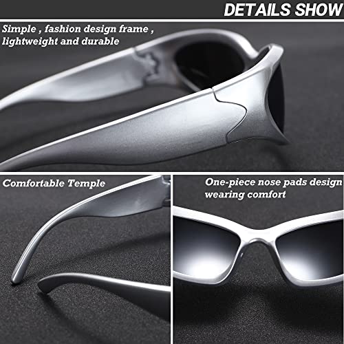 Guvivi Wrap Around Fashion Sunglasses For Men Women Trendy Swift Oval Silver Dark Sunglasses Shades Glasses Eyeglasses #TOP4