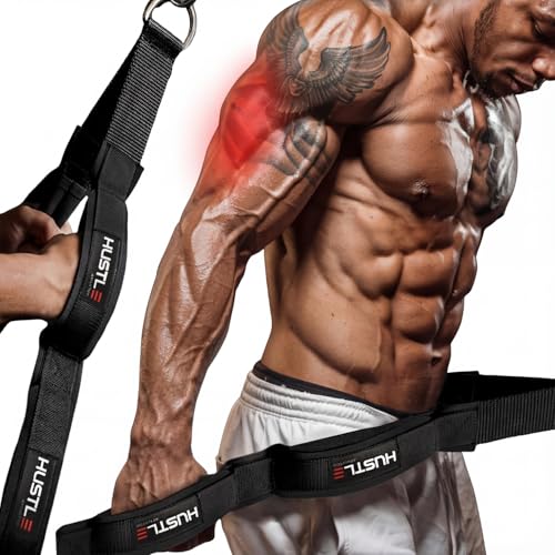 Hustle Athletics Tricep Rope Cable Attachments for Gym Use - Perfect Gym Equipment for Home/Gym Accessories - Multi Workout Rope Cable Machine Attachment -Best Gym Rope Grip with 4 Anti-Slip Handles