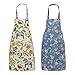 Pinsheng 2 Pezzi Grembiule Cucina Donna, Vintage Cotone Grembiule Floreale con 2 Tasche Grembiule Chef Regolabile per Cucinare Cottura Giardinaggio