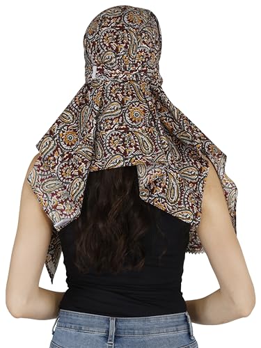 Image of Scarf Face Cover Mask Sun Protection Hair,Head, Neck, Nose Safety Head Wrap Scarf For Women Girls Daily Use Dupatta Hijab Double Layer Cotton Printed Kalamkari