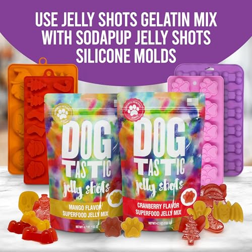 Image of SodaPup Dogtastic Jelly Shots Mix with Paw Silicone Mold - Cranberry Flavored Gelatin Superfood for Dogs, Packed with Collagen for Joints, Digestion, Gut, Skin & Coat Health - 4.7oz, Made in USA