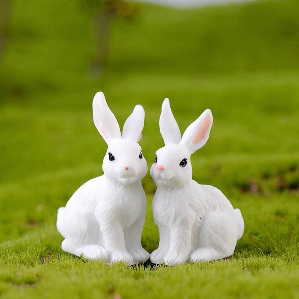 White Mini Resin Bunny Figurines Set - 4 Pack Resin Rabbit Statues for Indoor/Outdoor Decoration, Garden Tabletop Ornaments, Office Party Decor, Unique Gift Idea - Image 2