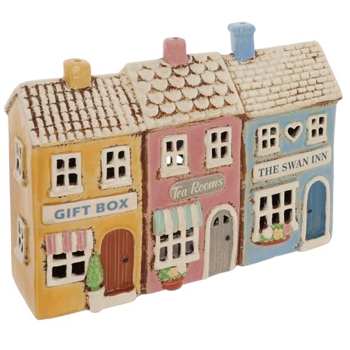 Shudehill Giftware Village Pottery Ceramic Tealight Holder Hand Finished Assorted Designs The Village Collection (Row Of Shops)