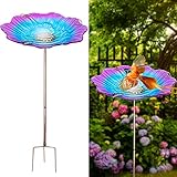 Juegoal 30 Inch High Garden Bird Bath with Metal Stake, Outdoor Colorful Flower Glass Birdfeeder,...