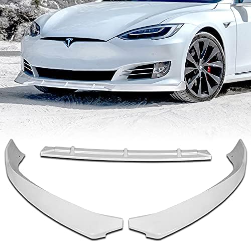 3pcs Front Bumper Lip Fit For Compatible With 2016-2020 Tesla Model S Splitter Trim Protection Spoiler, STP-Style ABS, Air-Dam-Chin Body Kit Diffuser (Carbon Fiber)