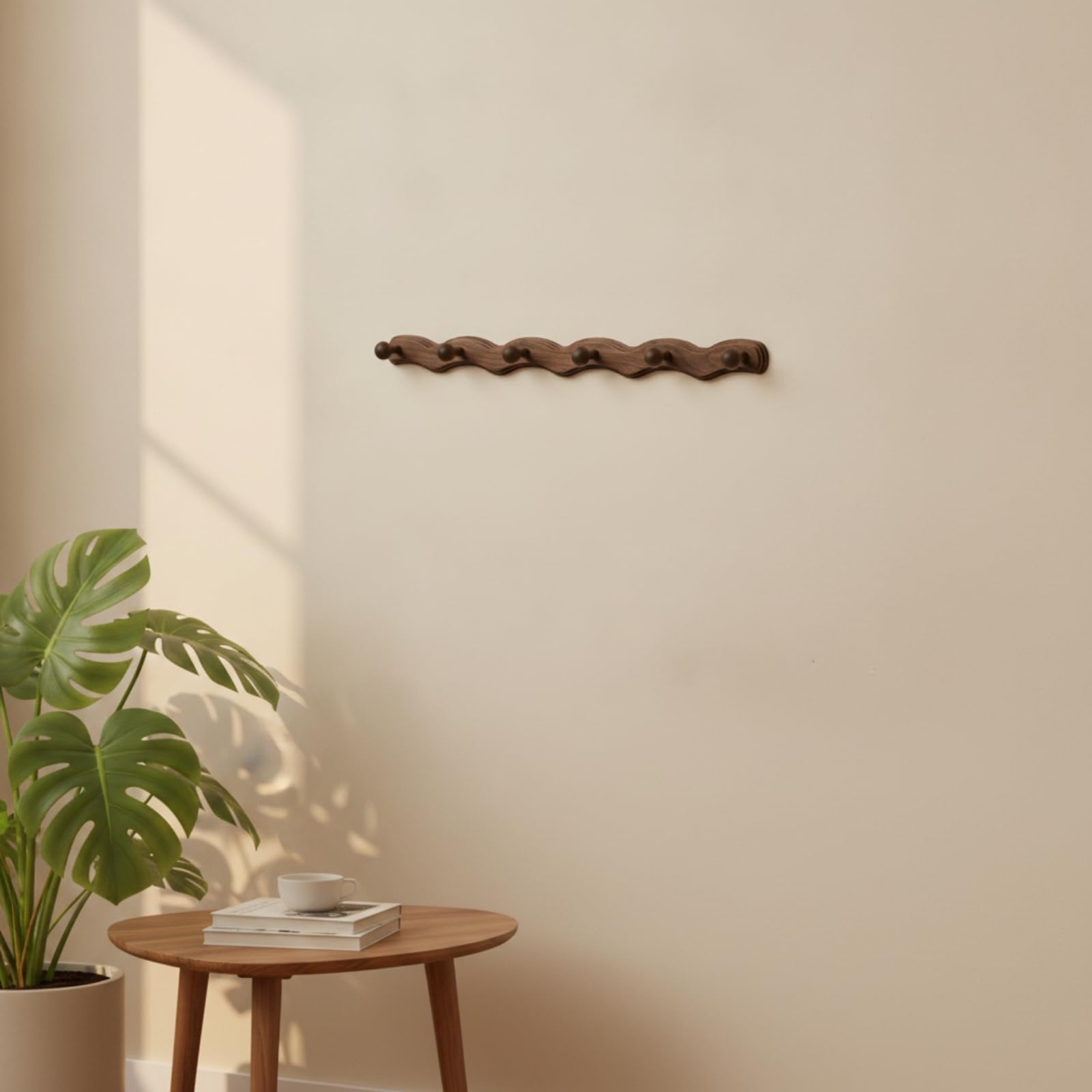Amagogo Perchero de Pared de Madera Colgador Organizador Soporte con Acabado Tallado y Seis Ganchos Redondeados Que Evitan, 6 Ganchos - Nube Auspiciosa Nogal Negro