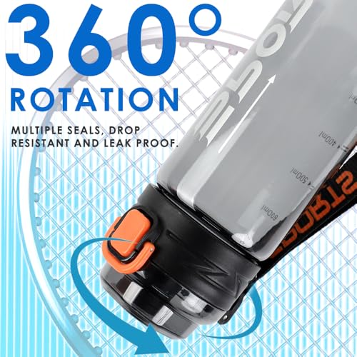 MHwan Trinkflasche Sport mit Strohhalm, 600ml Robuste und Bruchsichere, Schöne Auslaufsicher Wasserflasche mit Zeitmarkierung, BPA-Frei, Geeignet für Erwachsene und Kinder, Sport, Fitness, Reisen