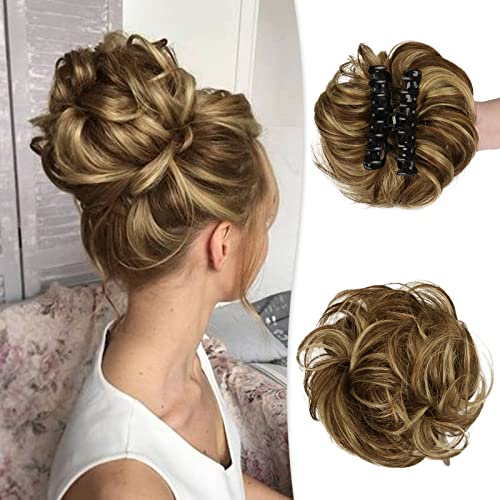 Claw Clip Messy Bun Hair Piece 100% Real Human Hair Buns Wavy Curly Chignon Hair Bun Extensions Tousled Updo Hair Buns C