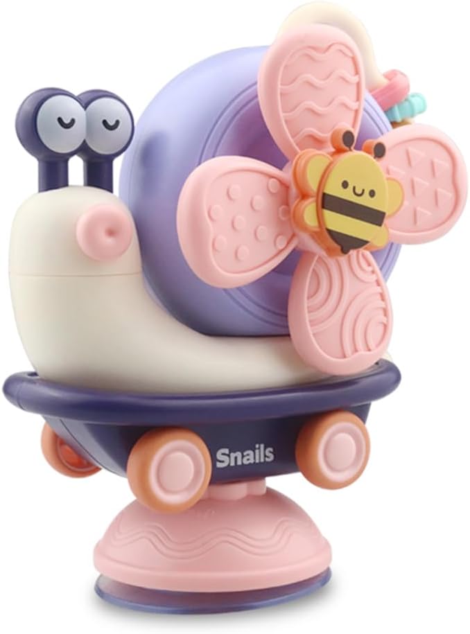 Baby High Chair Suction Toy – Snail Design Spinning Toy with Gears & Beads, Pastel Colors, Detachable Suction Cup for High Chair, Bath, & Table Play (Purple)