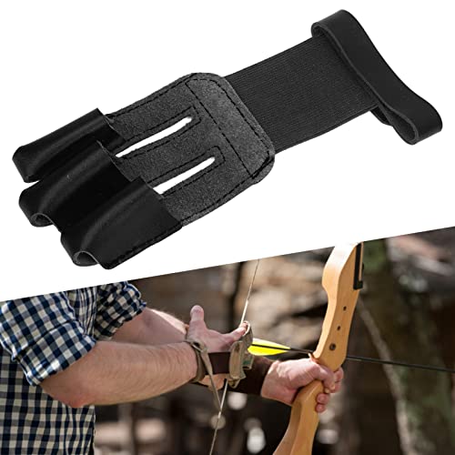 Spyminnpoo Archery Glove, Cowhide Protective 3 Finger Guard Finger Tab Glove For Adults Hunting Shooting Targeting (Black) #TOP5