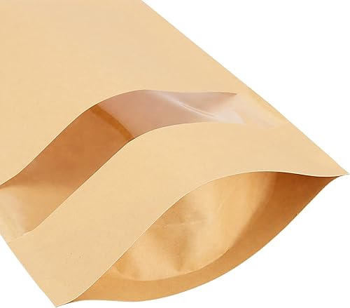 Miniatura 5 de NINGWAAN - Paquete de 200 bolsas de papel kraft de 7 x 10 pulgadas, bolsas de papel kraft con cremallera con ventana transparente y muesca de