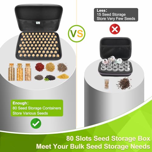 Image of 80 Slots Seed Storage Organizer with 40 Seed Envelopes, Sturdy Organizer Storage Box with Label Stickers, Glass Container for Flower Vegetable Garden Seed Saving (Seeds not Included)